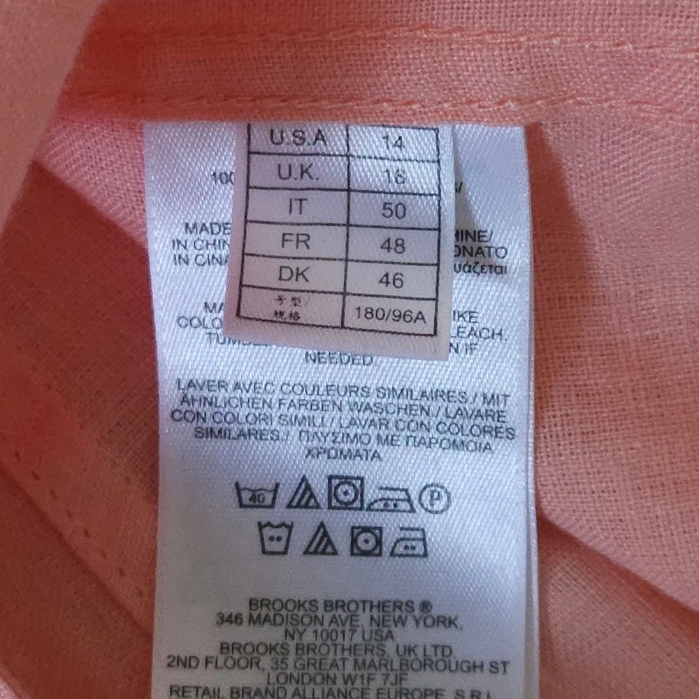Brooks Brothers 346 Womens Linen Button Down Shirt Coral Peach Long Sleeve 14 - Picture 6 of 9